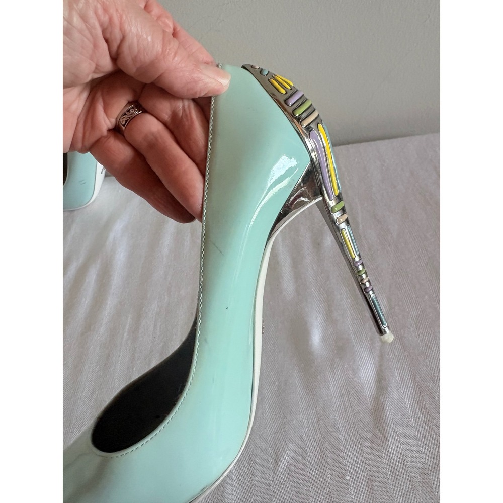 Gimmy Baldinini Patent Leather Pointed Toe Enamel Cage Heel Stiletto Pumps 37 - Picture 14 of 16